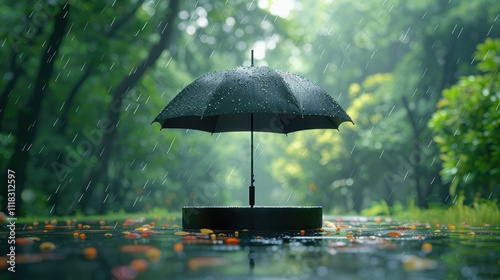Wallpaper Mural Black umbrella on a platform in a rain-soaked park. Torontodigital.ca