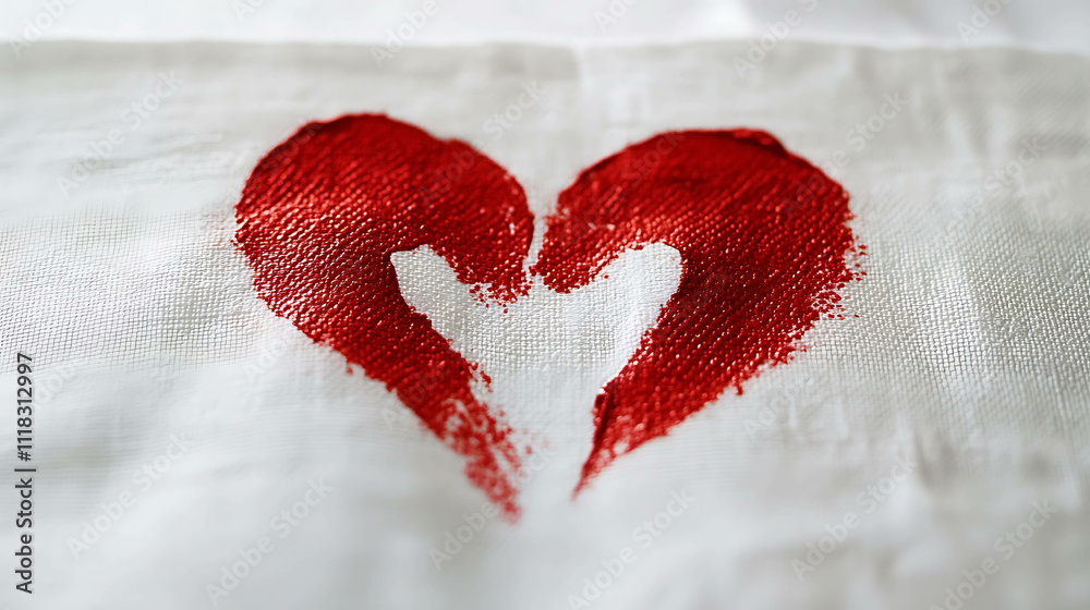 Fototapeta premium Heart Painted with Red on White Fabric – Simple and Artistic Design