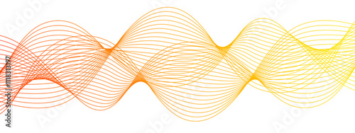 Horizontal Orange wave on white background. Abstract wavy lines. Futuristic tech background with Curved wavy line. Creative wavy stripes line art.  Modern stream wave & round line design