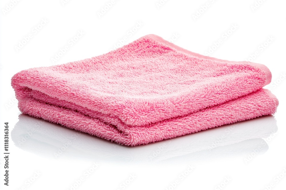 A single pink microfiber cloth with a luxurious and clean appearance, lying flat on a pure white backdrop, emphasizing its usability and design A single pink microfiber cloth with a luxurious and clean appearance, lying flat on a pure white backdrop, emphasizing its usability and design