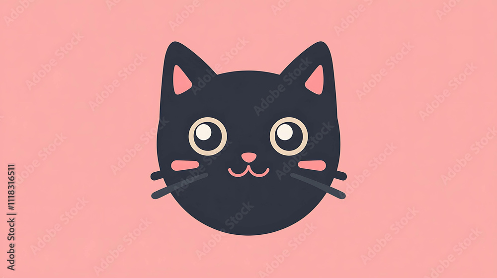 Black Cat Illustration on a Pink Background – Mysterious and Charming Design Black Cat Illustration on a Pink Background – Mysterious and Charming Design