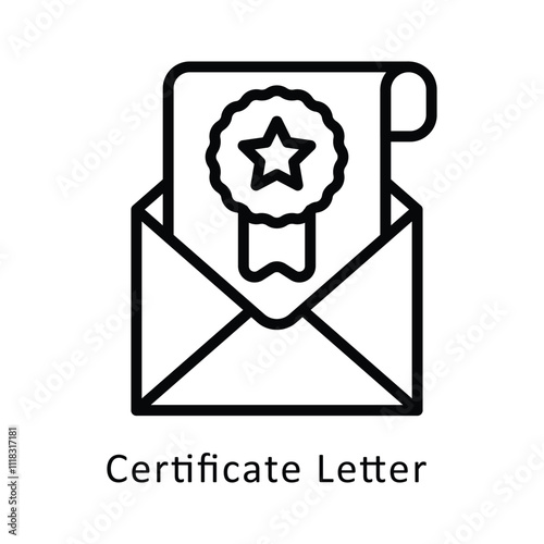 Certificate Letter Vector Outline Icon. Eps 10 File