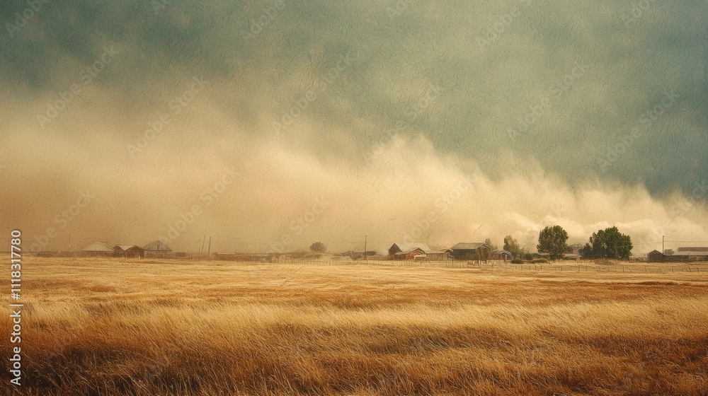 Fototapeta premium Dramatic Dust Storm Approaching a Rural Town Landscape