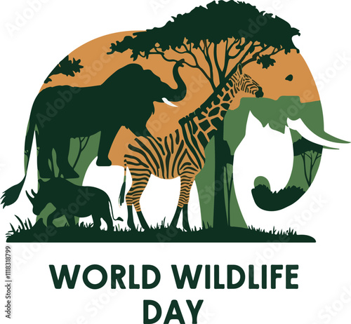 World Wild life Day. March 3rd World Wildlife day celebration banner with silhouette wild animals.