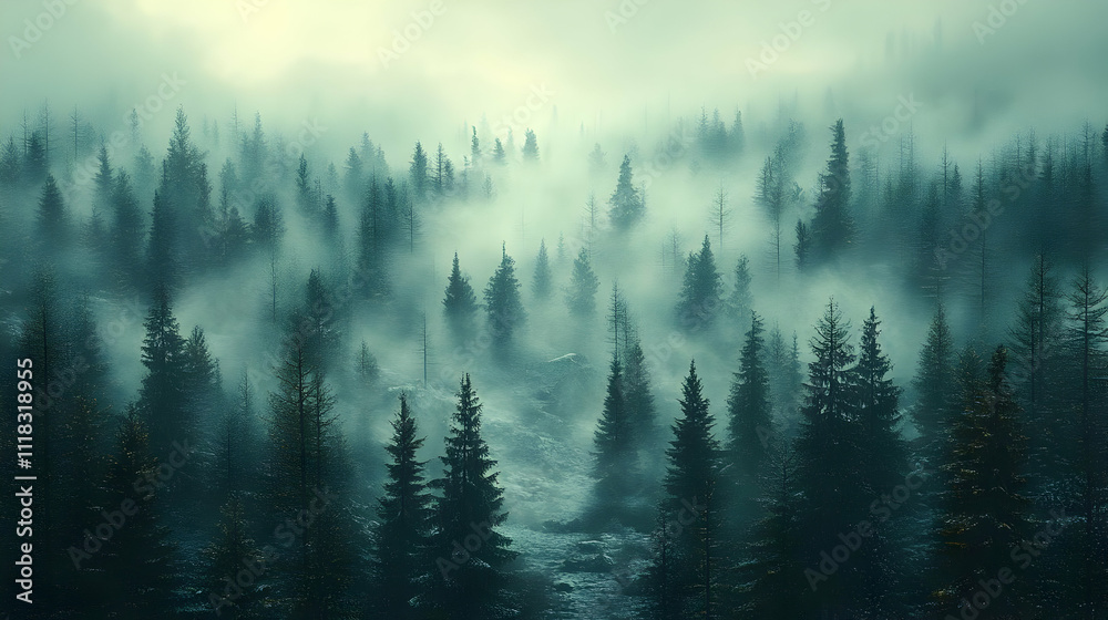 Misty Forest Illustration - A Dreamy Forest Scene Misty Forest Illustration - A Dreamy Forest Scene
