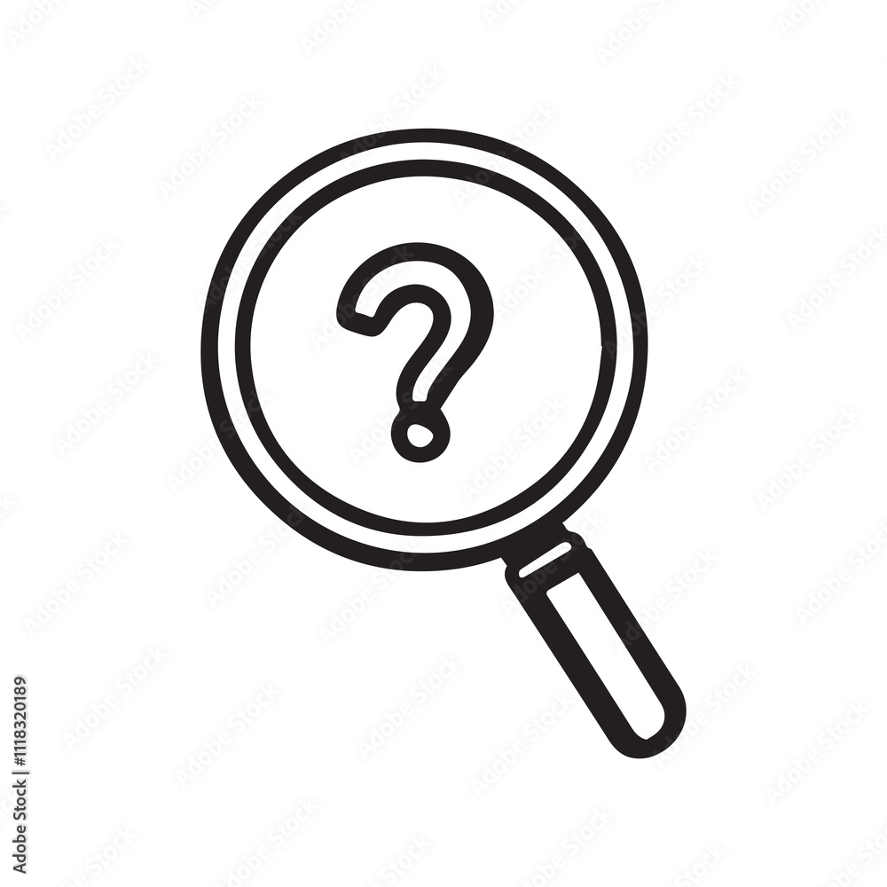 A magnifying glass icon with a question mark at the center. A magnifying glass icon with a question mark at the center.