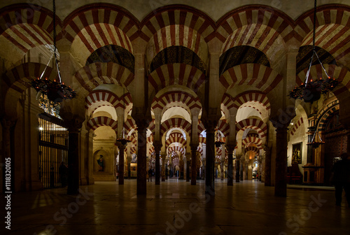 First and primitive part of Mosque of Abd al-Rahman I  arranged into a system of superimposed arches. Mosque-Cathedral of Cordoba.