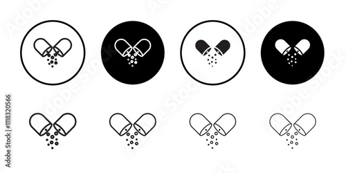 Open capsule pill icon Line Art Logo set