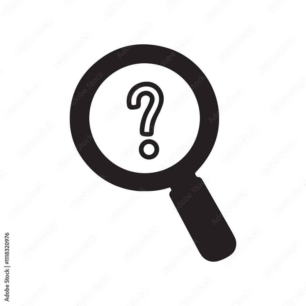 A magnifying glass icon with a question mark at the center. A magnifying glass icon with a question mark at the center.