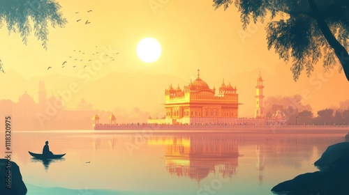 Golden Temple Sunrise Serenity: A Peaceful Dawn at Amritsar's Sacred Gurdwara photo