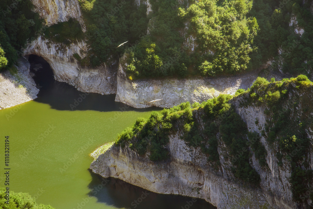 Uvac River and Ice Cave in Mountain Canyon