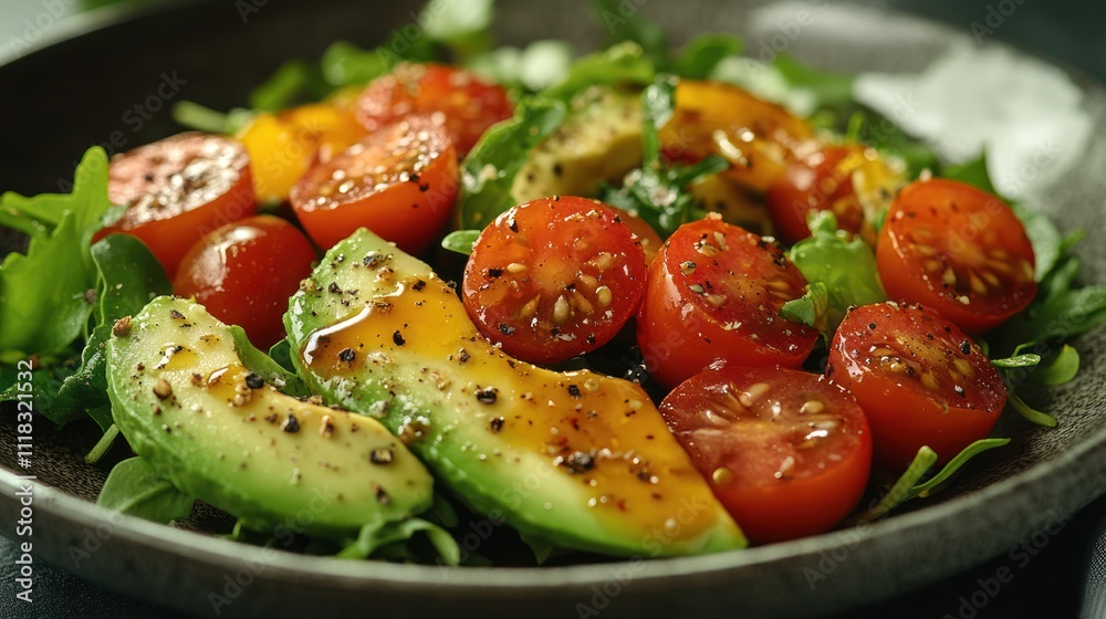 Fresh avocado and cherry tomato salad with dressing. Fresh avocado and cherry tomato salad with dressing.