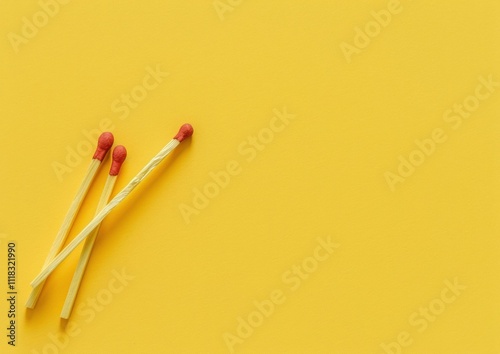 matches, safety, yellow background, colorful, bright, flames, fire starter, burning, igniting, tools, hobby, home, light, ignition, close up, simple design, minimalism, still life, vibrant colors, na