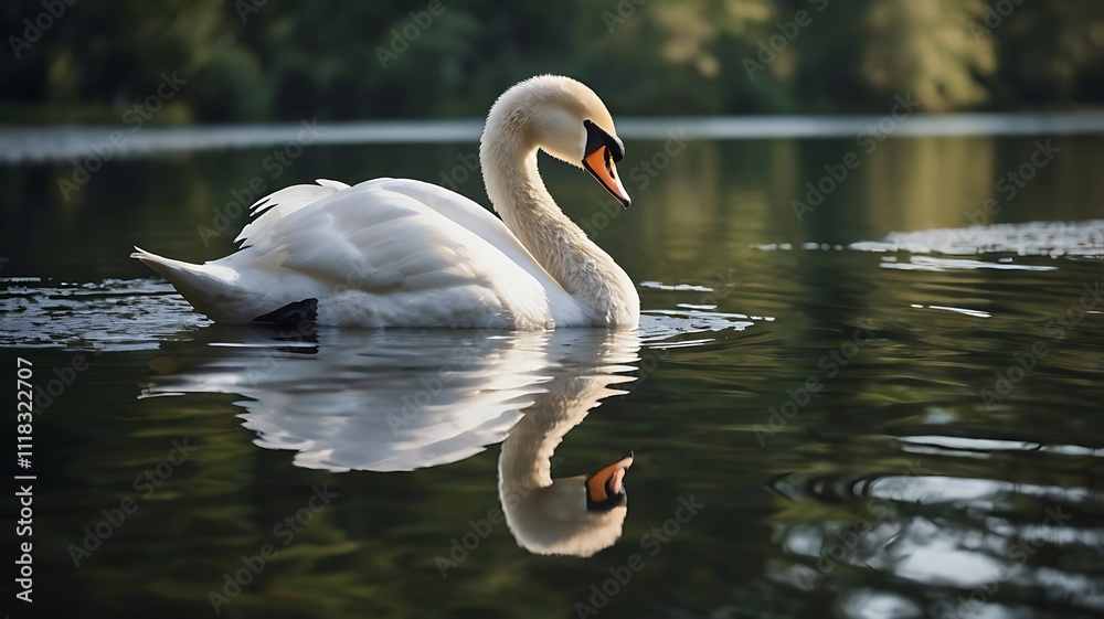 Fototapeta premium Graceful Swan on a Calm Lake
