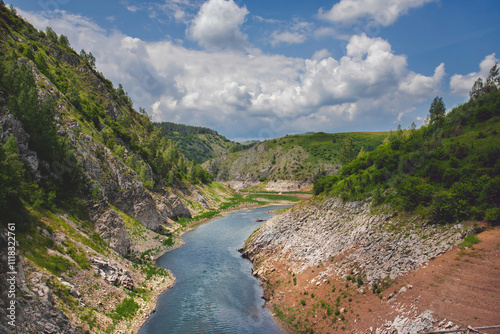 Obraz na płótnie Landscape with Uvac River Flowing in Mountain Canyon w salonie