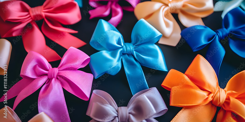 Colorful Satin Ribbon Bows on Dark Background Colorful Satin Ribbon Bows on Dark Background