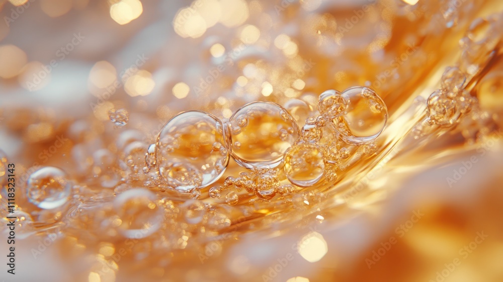 Golden liquid with air bubbles. Golden liquid with air bubbles.