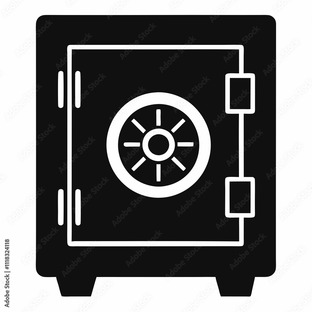 Black Silhouette Safe Deposit Icon Vector Illustration Black Silhouette Safe Deposit Icon Vector Illustration