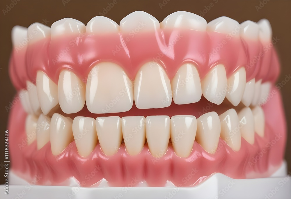 A close-up view of a set of dentures made of ceramic