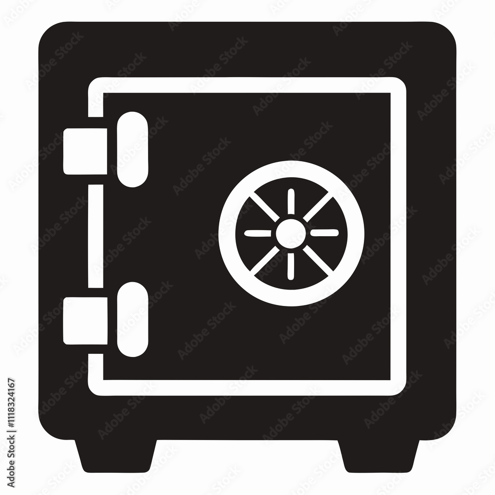 Black Silhouette Safe Deposit Icon Vector Illustration Black Silhouette Safe Deposit Icon Vector Illustration