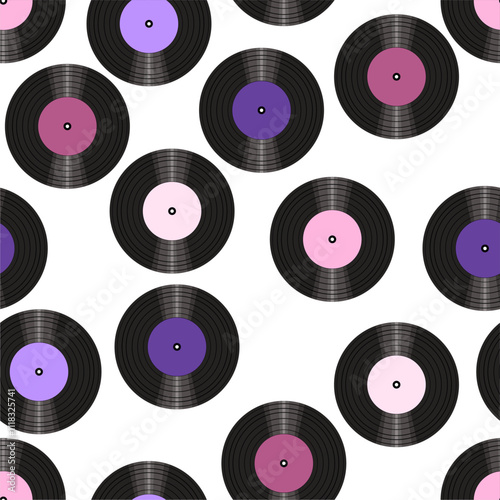 Seamless pattern print background with vinyl record disks vector illustration music wallpaper decorative artistic texture	