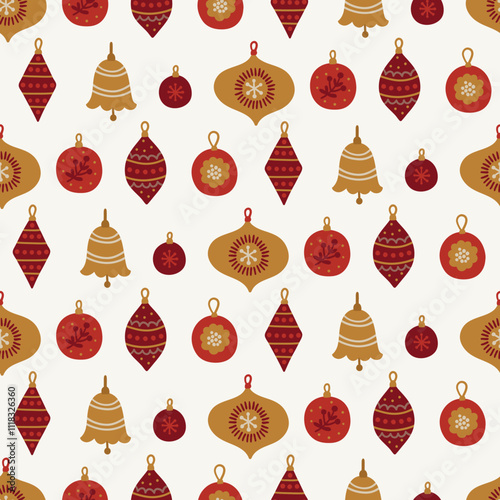 Wallpaper Mural Christmas seamless pattern with balls and baubles on white background. Perfect for wallpaper, gift paper, winter greeting cards. Vector illustration Torontodigital.ca