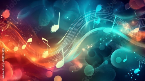 Abstract Creative Background Inspired by Music with Colorful Waves, Notes, and Soft Bokeh Effects for Modern Digital Art Projects and Designs