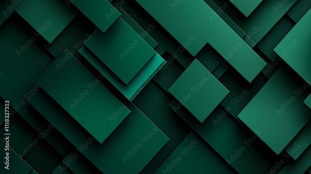 Overhead View Emerald Green Layered Rectangles, Abstract Composition, Geometric Design. Emerald, Geometric, Abstract Overhead View Emerald Green Layered Rectangles, Abstract Composition, Geometric Design. Emerald, Geometric, Abstract