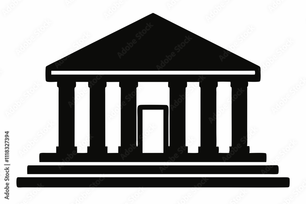 Black Silhouette Vector Bank Building Icon Black Silhouette Vector Bank Building Icon