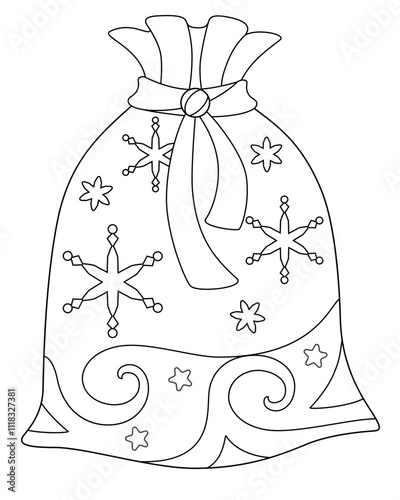 Santa Claus sack Antistress - Vector Linear Picture for Coloring. Outline. Santa Claus sack is an element for winter, christmas antistress coloring book.	