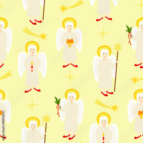 Vector - seamless pattern of angels with christmas motives.