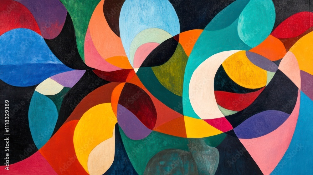 Obraz premium Vibrant Abstract Painting with Swirling Colors Showcasing Dynamic Formations and Rich Hues for Creative Projects and Visual Inspiration