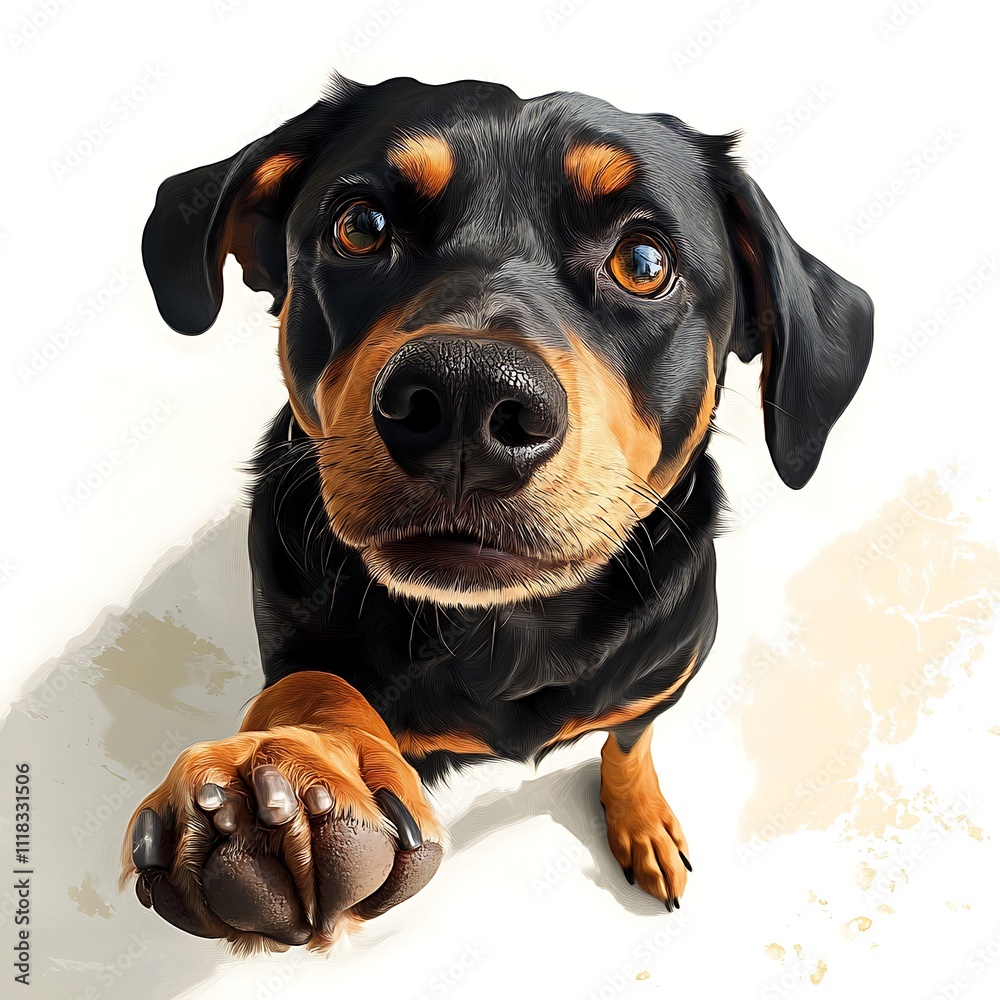 Obraz premium Adorable Rottweiler Puppy Reaching Up With Paw