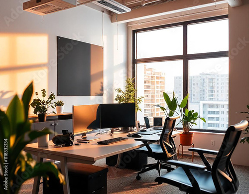 Modern open plan office interior workspace