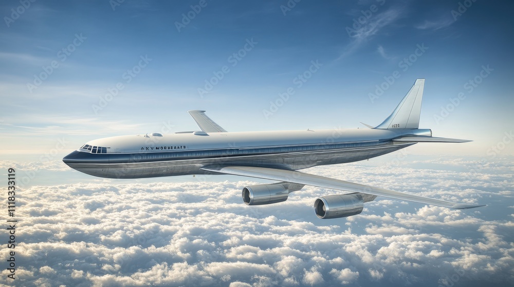 Obraz premium Private Jet Soaring Above Fluffy Clouds