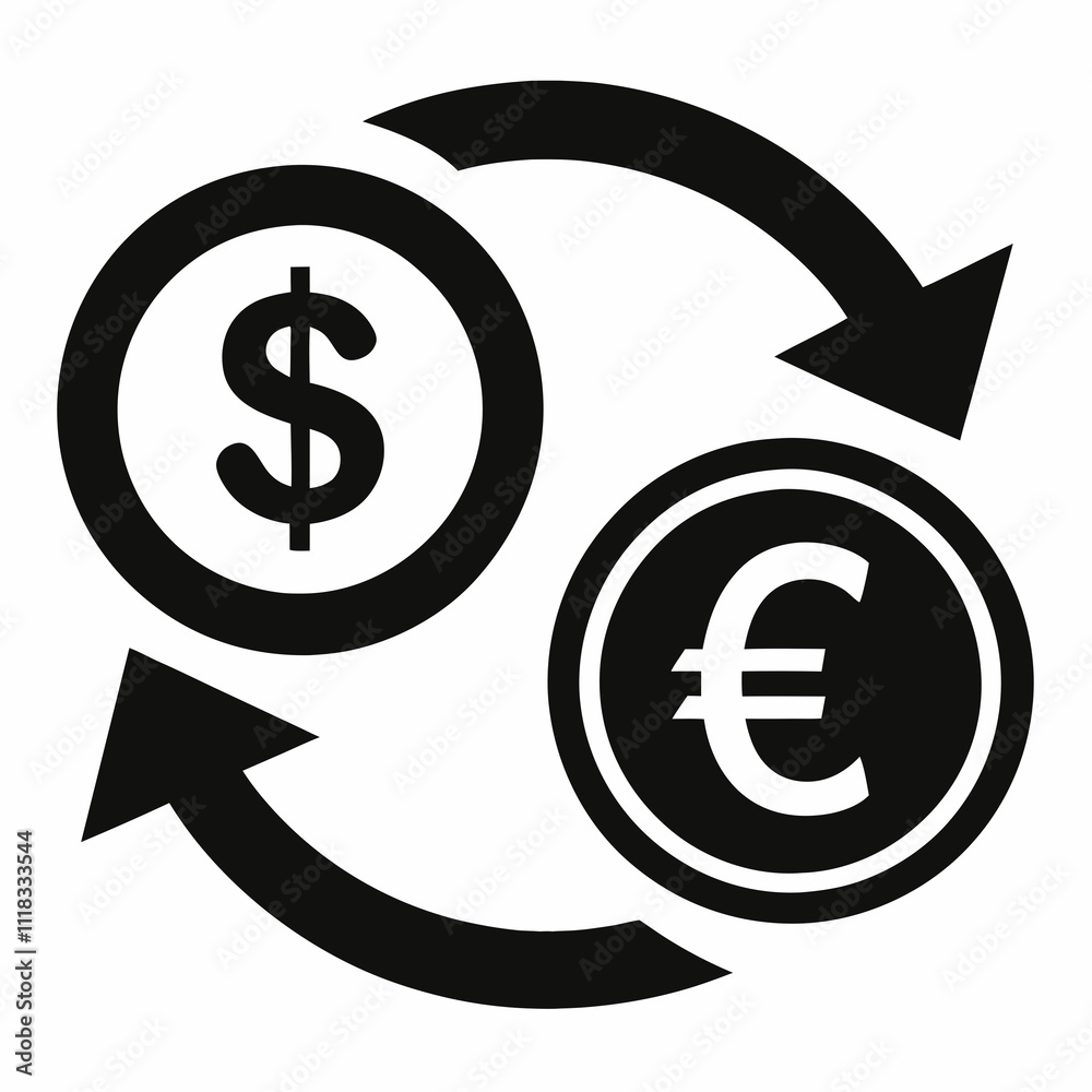 Currency Conversion Icon Black Silhouette Vector Currency Conversion Icon Black Silhouette Vector