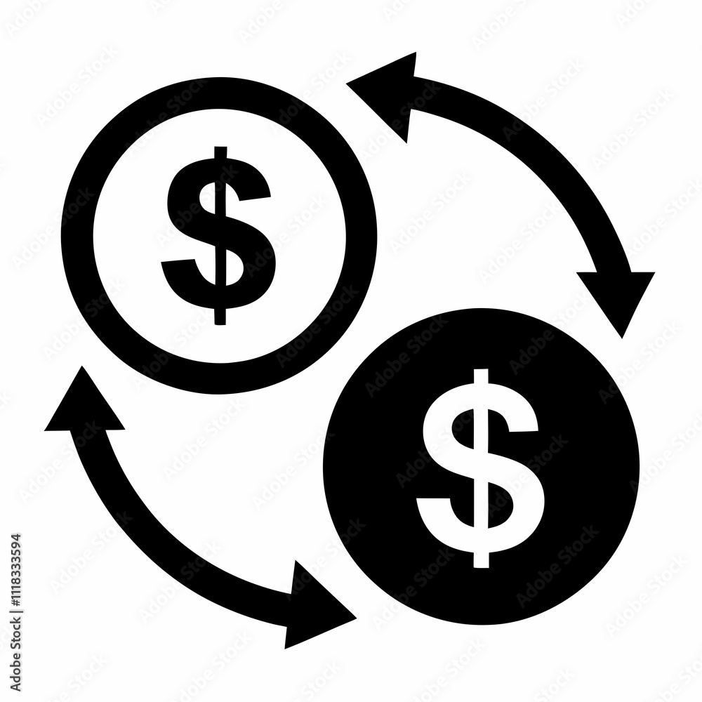 Currency Conversion Icon Black Silhouette Vector Currency Conversion Icon Black Silhouette Vector