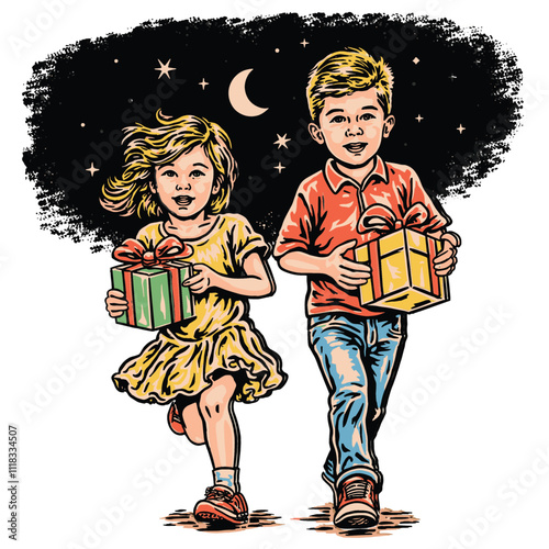 Christmas gift boxs childrend illustration photo