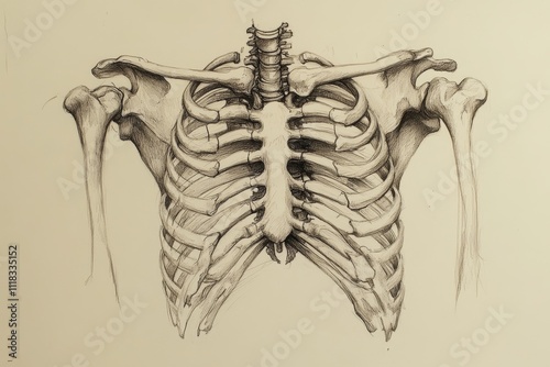 Anatomical Sketch of Human Ribcage and Shoulder Bones