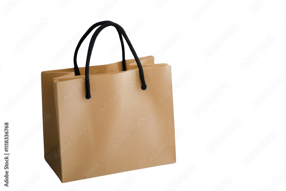 Isolated on a transparent background. Brown shopping bag with black handles on white background. Isolated on a transparent background. Brown shopping bag with black handles on white background.