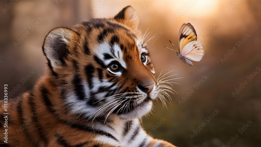 Obraz premium portrait of a cub and butterfly