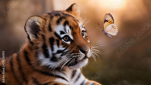 portrait of a cub and butterfly