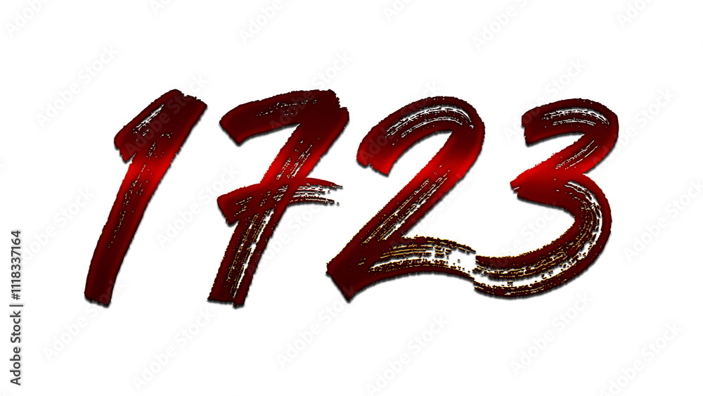 3D blood red number design of 1723 on white background.
