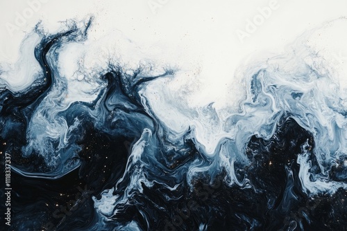 Wallpaper Mural Abstract fluid acrylic painting mixing white and dark blue colors with gold glitter Torontodigital.ca