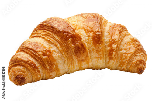 Isolated on a transparent background. Golden flaky croissant with crispy layers and buttery texture.