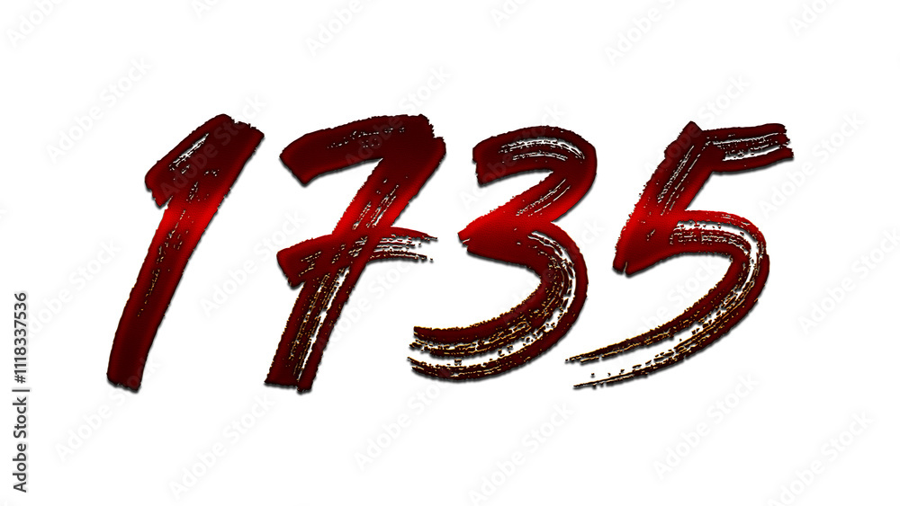 3D blood red number design of 1735 on white background. 3D blood red number design of 1735 on white background.