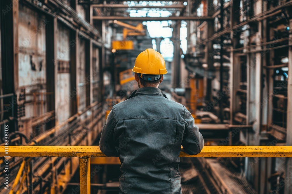 Worker Observing Mining Facility Operations