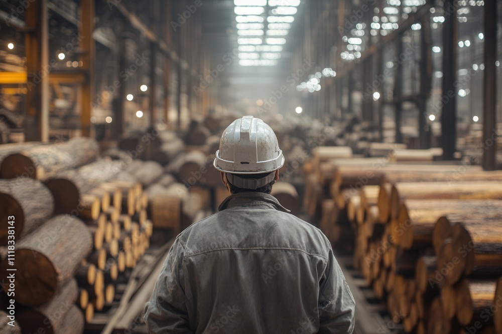 Worker Observing Lumber Mill Operations Worker Observing Lumber Mill Operations