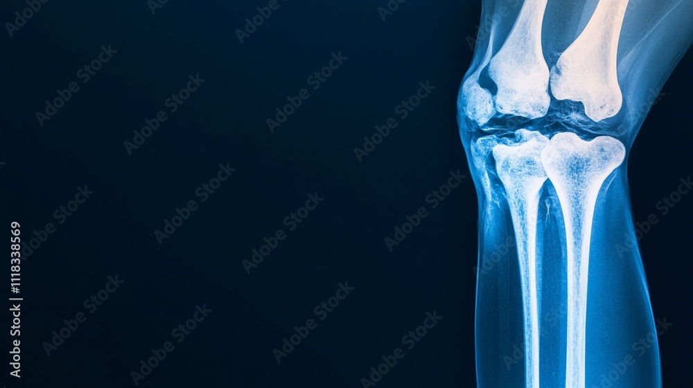 X-ray image of a human knee joint showcasing bone structure. X-ray image of a human knee joint showcasing bone structure.