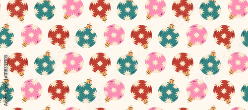 Christmas ball pattern. Xmas toy repeating backgound. Winter holidays  ornament.